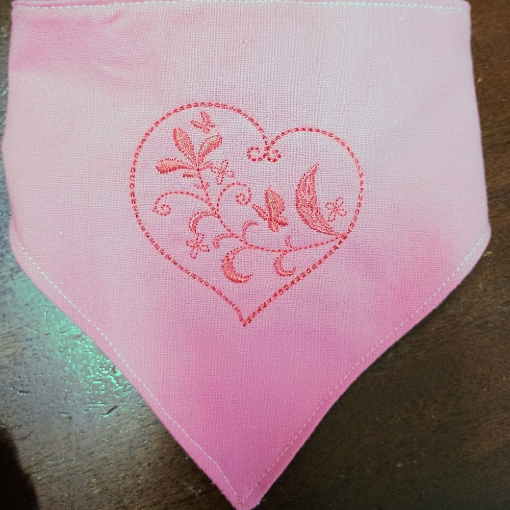 Pink Dog Bandana with Heart Embroidery Set Of 2